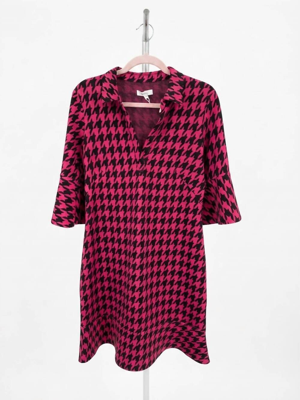 NEW TYLER BOE women's retro johnny houndstooth dress in pink multi